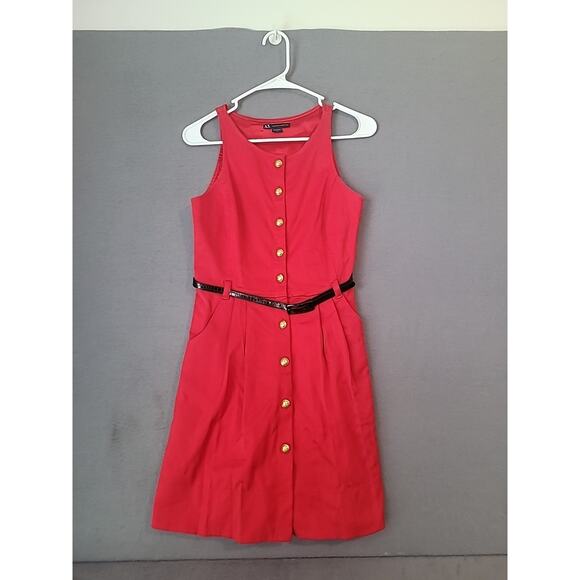 AX Armani Exchange Red Sleeveless Dress Size 0 Gold Buttons Black Belt NWOT - Picture 6 of 9